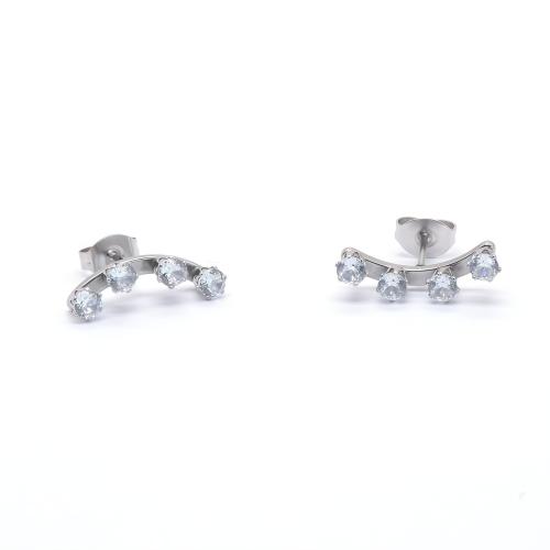 304 Stainless Steel Piercing Earring, Unisex & micro pave cubic zirconia, original color, 16mm 