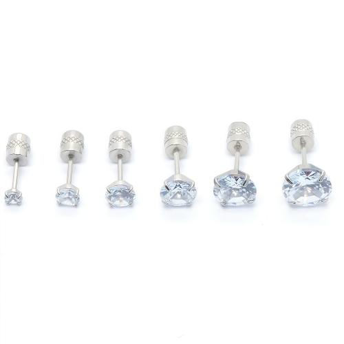 304 Stainless Steel Piercing Earring, Unisex & with rhinestone, original color 