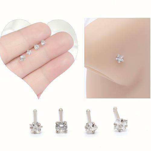 304 Stainless Steel Nose Piercing Jewelry, Unisex & micro pave cubic zirconia, original color 