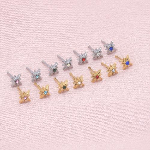 304 Stainless Steel Nose Piercing Jewelry, Eight Point Star, Unisex & with rhinestone 