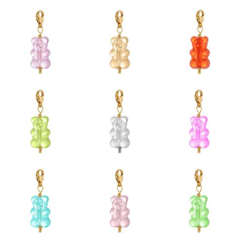 Resin Stainless Steel Pendant, 304 Stainless Steel, with Resin, Bear, gold color plated, DIY 