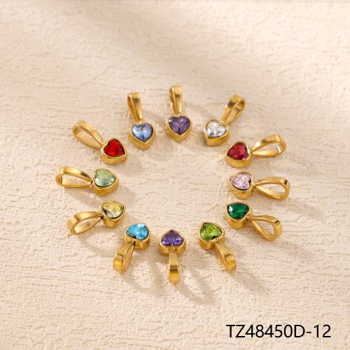 Cubic Zirconia Stainless Steel Pendant, 304 Stainless Steel, Heart, gold color plated, DIY & micro pave cubic zirconia 