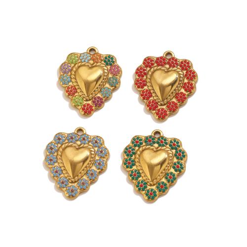 Emaille Edelstahl Anhänger, 304 Edelstahl, Herz, goldfarben plattiert, DIY, keine, 18x22mm, Bohrung:ca. 1.2mm, verkauft von PC