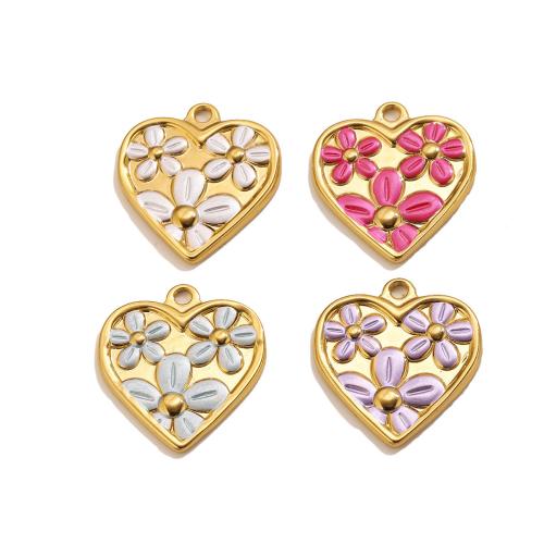 Emaille Edelstahl Anhänger, 304 Edelstahl, Herz, goldfarben plattiert, DIY & mit Blumenmuster, keine, 26x28mm, Bohrung:ca. 2.3mm, verkauft von PC