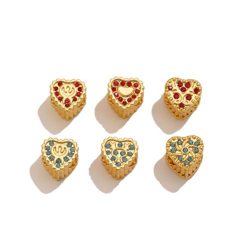 Billes en acier inoxydable, Acier inoxydable 304, coeur, Placage de couleur d'or, DIY & avec strass, plus de couleurs à choisir, Vendu par PC