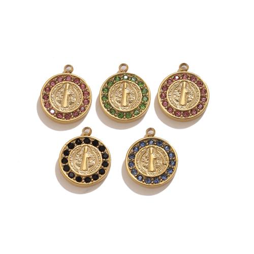 Pendentifs en acier inoxydable strass, Acier inoxydable 304, Plat rond, Placage de couleur d'or, DIY & avec strass, plus de couleurs à choisir Environ 1.1mm, Vendu par PC