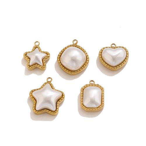 Stainless Steel Pendants, 304 Stainless Steel, with Plastic Pearl, gold color plated, DIY 