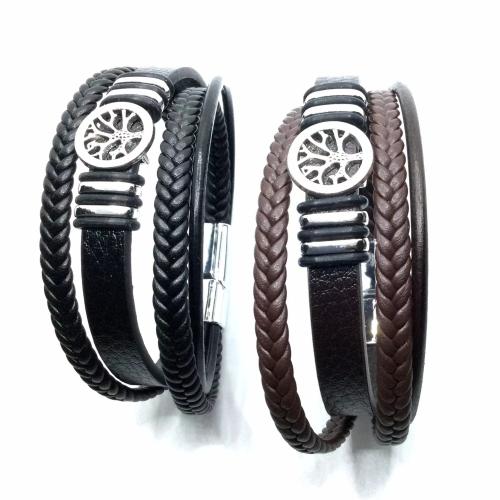 PU Leder Armband, mit Zinklegierung, Baum des Lebens, plattiert, Vintage & mehrschichtig & für den Menschen, keine, Länge:ca. 21 cm, verkauft von PC[
