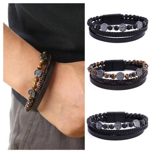 PU Leder Armband, mit Edelstein & Zinklegierung, Vintage & mehrschichtig & für den Menschen, keine, Länge:ca. 21 cm, verkauft von PC[
