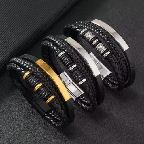 PU Leder Armband, mit Zinklegierung, drei Schichten & Vintage & für den Menschen, keine, Länge:ca. 21 cm, verkauft von PC[