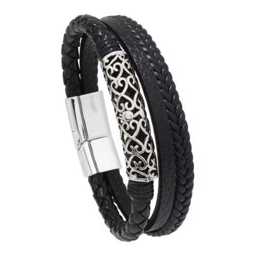 PU Leder Armband, mit Zinklegierung, plattiert, Vintage & mehrschichtig & für den Menschen & hohl, Länge:ca. 21 cm, verkauft von PC[