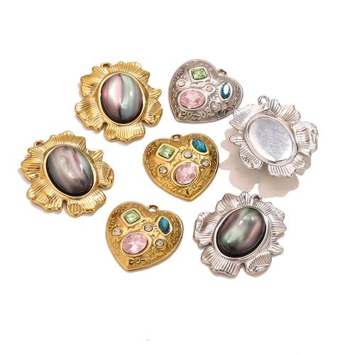 Pendentifs en acier inoxydable strass, Acier inoxydable 304, avec coquille, Placage, DIY & styles différents pour le choix & avec strass, Vendu par PC
