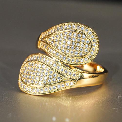laiton bague, Placage de couleur d'or, normes différentes pour le choix & pavé de micro zircon & pour femme Vendu par PC