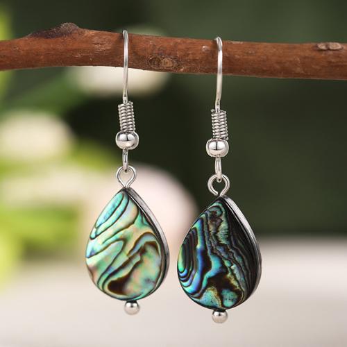 Brass Drop Earring, with Resin Shell, Teardrop, platinum plated, fashion jewelry & for woman 
