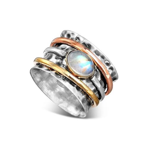 Brass Finger Ring, with Synthetic Moonstone, plated & for woman, US Ring 