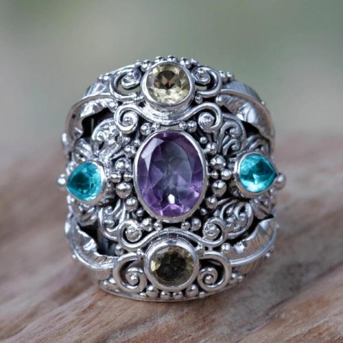 Brass Finger Ring, with Glass, antique silver color plated & for woman, US Ring 