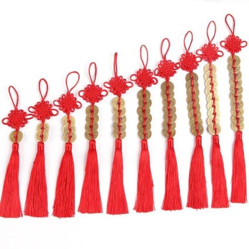 Polyester Cord Hanging Ornaments, with Zinc Alloy, Chinese Knot, handmade 