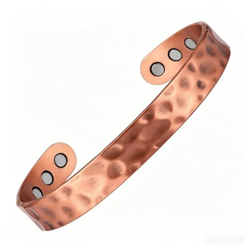 laiton bracelet manchette, avec Aimant, Plaqué de couleur d'or rose, Vintage & unisexe & martelé, Vendu par PC