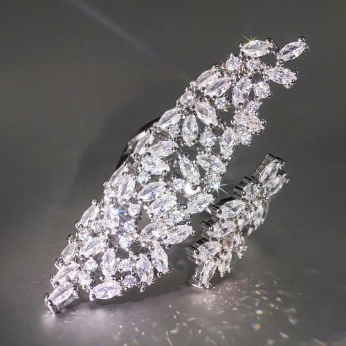 laiton Cuff Bague, Plaqué de platine, pavé de micro zircon & pour femme, Vendu par PC