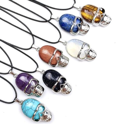 Gemstone Zinc Alloy Pendants, with Zinc Alloy, Skull, DIY [