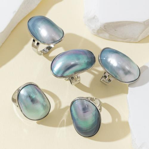 Mabe Pearl Cuff Finger Ring, with Brass, platinum color plated, fashion jewelry & dyed & Unisex 