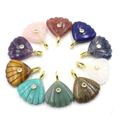 Gemstone Zinc Alloy Pendants, with Zinc Alloy, Shell, polished, DIY & with rhinestone [