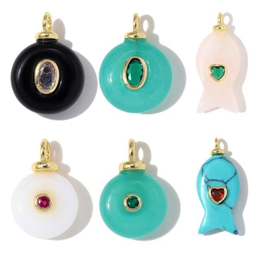 Gemstone Brass Pendants, with Gemstone, plated, DIY & micro pave cubic zirconia 