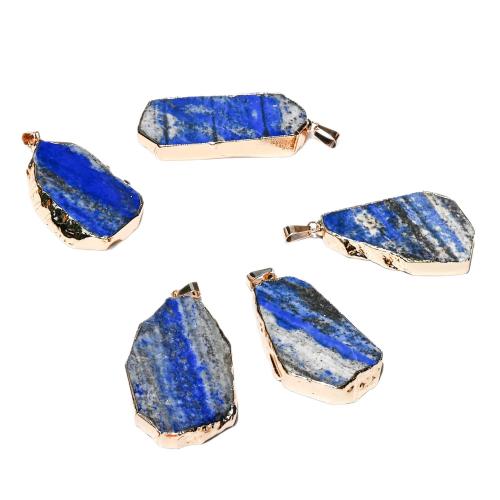 Natural Lapis Lazuli Pendants, irregular, gold color plated, DIY 