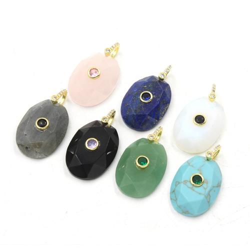 Gemstone Zinc Alloy Pendants, with Zinc Alloy, Flat Oval, polished, DIY & faceted & with rhinestone [