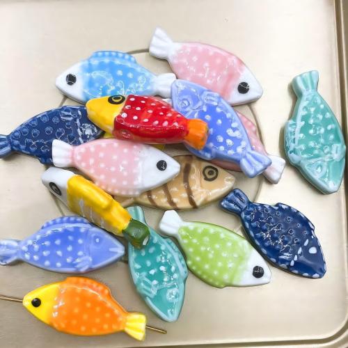 Porcelain Animal Beads, Fish, hand drawing, DIY Approx 2mm [