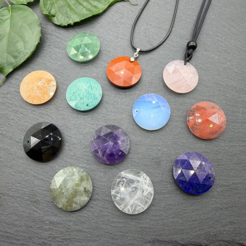 Gemstone ювелирные изделия Кулон, Полудрагоценный камень, Плоская круглая форма, полированный, DIY & различные материалы для выбора & граненый продается PC