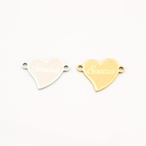 Conector encanto de acero inoxidable, acero inoxidable 304, Corazón, chapado, Bricolaje & con el patrón de la letra, más colores para la opción, 14x18x1mm, 10PCs/Grupo, Vendido por Grupo