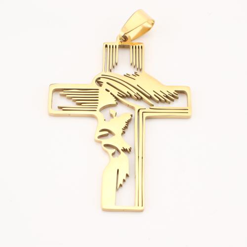 Stainless Steel Cross Pendants, 304 Stainless Steel, gold color plated, DIY & hollow 
