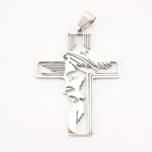 Stainless Steel Cross Pendants, 304 Stainless Steel, DIY & hollow, original color 