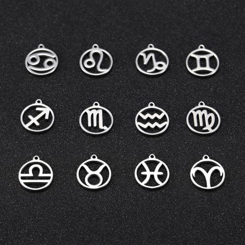 Stainless Steel Constellation Pendant, 304 Stainless Steel, 12 Signs of the Zodiac, DIY & hollow, original color 