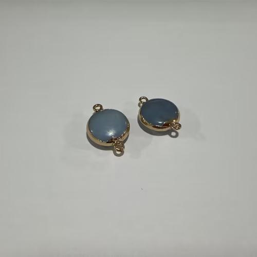 Gemstone Connector, Blue Aventurine, Flat Round, gold color plated, DIY Approx 1.5mm 