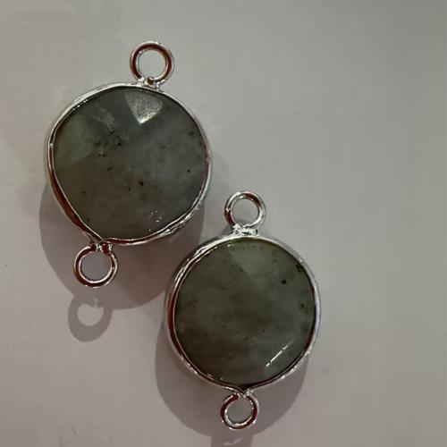 Gemstone Connector, Labradorite, with Zinc Alloy, Flat Round, plated, DIY Approx 1.5mm 