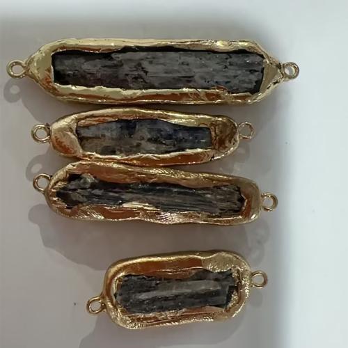 Natural Quartz Druzy Connector, Brass, with Kyanite, Geometrical Pattern, random style & DIY, length 42-67mm, width 12-18mm,thickness 4-7mm Approx 1.5mm 