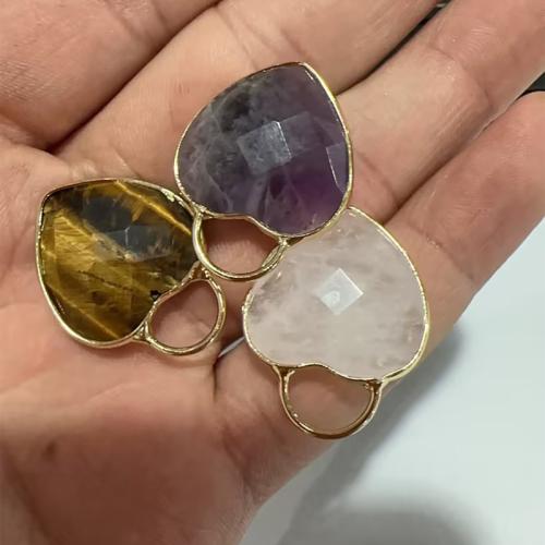 Gemstone Zinc Alloy Pendants, with Zinc Alloy, Heart, gold color plated, DIY & faceted Approx [