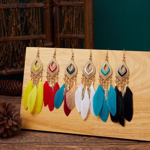 Feather Drop Earring, with Zinc Alloy, plated, folk style & for woman & enamel & with rhinestone 