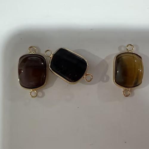 Gemstone Connector, Tiger Eye, with Zinc Alloy, Rectangle, plated, DIY Approx 1.5mm 