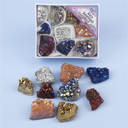 Natural Quartz Decoration, Amethyst, plated, mixed colors, Grade AAA 