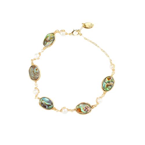 Brass Bracelet, with Abalone Shell & Freshwater Pearl, gold color plated, fashion jewelry & for woman 
