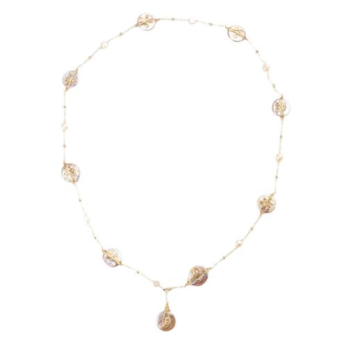 laiton collier, avec coquille & perle d'eau douce cultivée, Placage de couleur d'or, bijoux de mode & pour femme Environ 80 cm, Vendu par PC