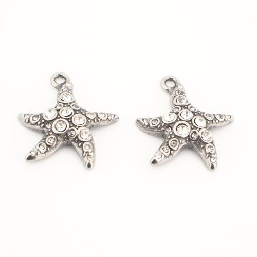 Pendentifs en acier inoxydable strass, Acier inoxydable 304, étoile de mer, Vintage & DIY & avec strass, couleur originale Vendu par PC
