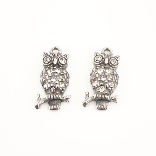 Pendentifs en acier inoxydable strass, Acier inoxydable 304, hibou, Vintage & DIY & avec strass, couleur originale Vendu par PC