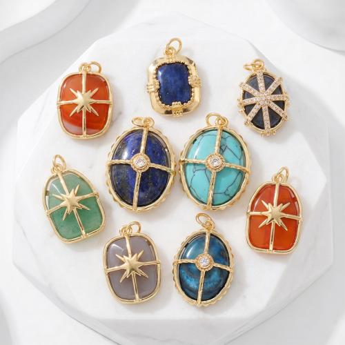 Gemstone Brass Pendants, with Brass, plated, DIY & with rhinestone 