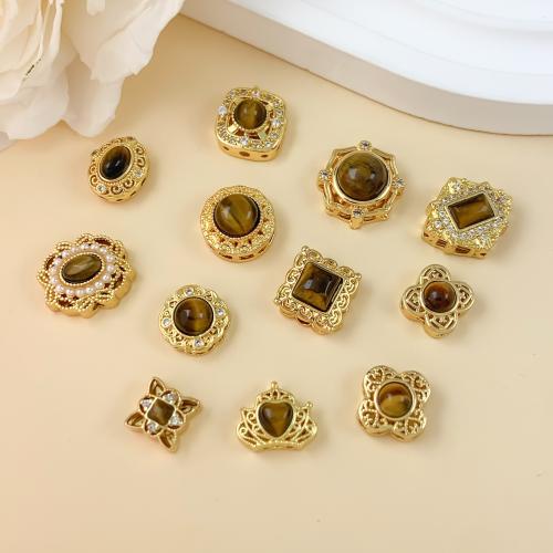 Entretoise de perles en laiton, avec oeil de tigre & perle de plastique, Placage de couleur d'or, DIY & styles différents pour le choix Vendu par lot