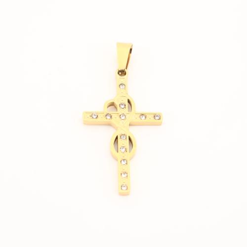 Stainless Steel Cross Pendants, 304 Stainless Steel, gold color plated, DIY & with rhinestone 