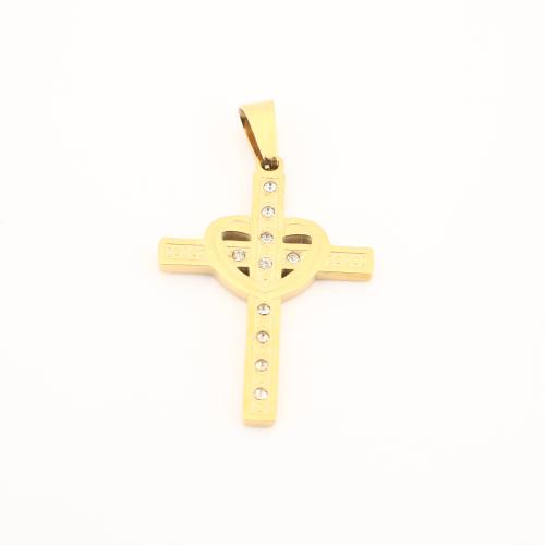 Stainless Steel Cross Pendants, 304 Stainless Steel, gold color plated, DIY & with rhinestone 